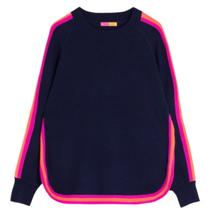 Vilagallo Navy Wool Blend Sweater with Coloured Trims